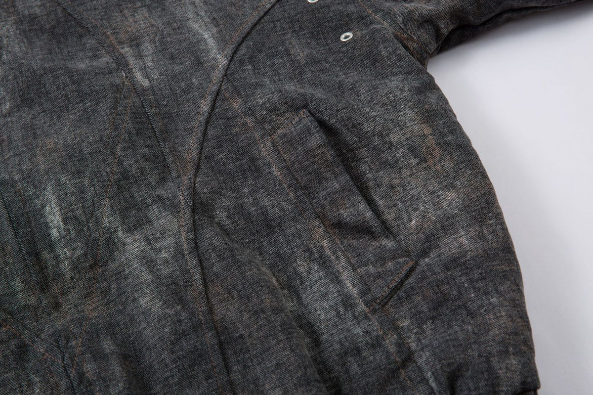 Washed Denim Bomber Jacket with Faux Fur Hood – Vintage American Style