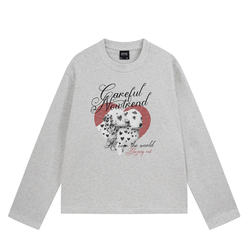 Dalmatian Heart Graphic Long Sleeve T-Shirt – Oversized Relaxed Fit