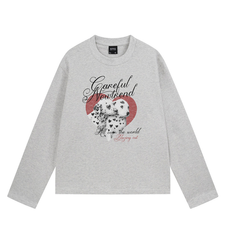 Dalmatian Heart Graphic Long Sleeve T-Shirt – Oversized Relaxed Fit