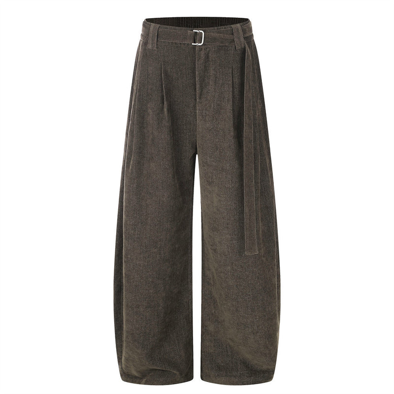 Men's Wide-Leg Pleated Trousers – Barrel Fit Corduroy-Texture Pants