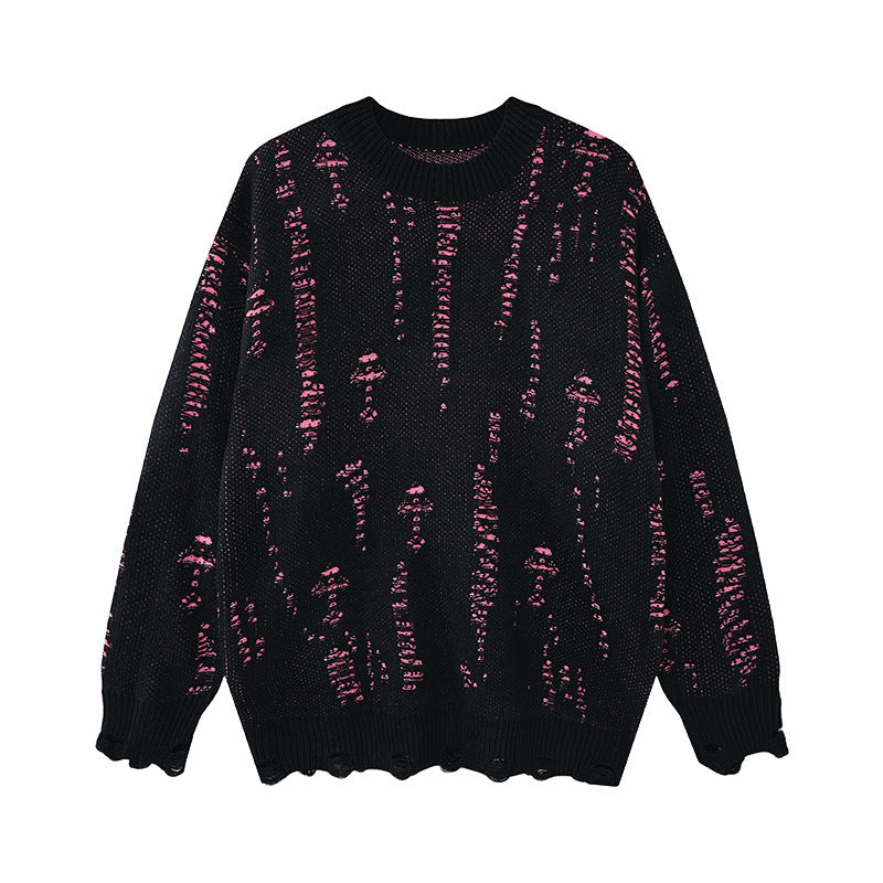 Pull en maille color block effet usé – Pull homme oversize à col rond