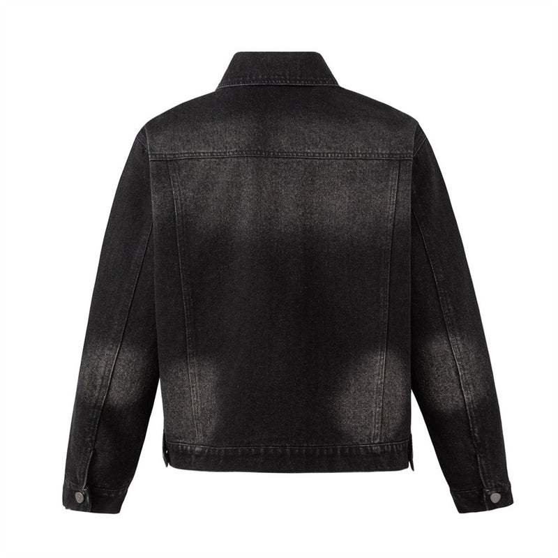 Black Jean Jacket Men – Punk Washed Denim with Metal Ring Hardware