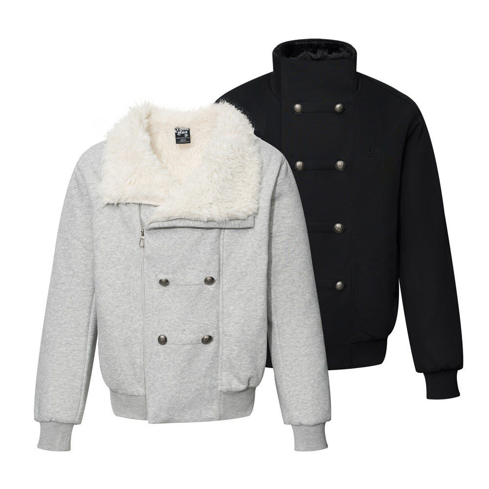Men's Double-Breasted Stand-Collar Fleece-Lined Jacket