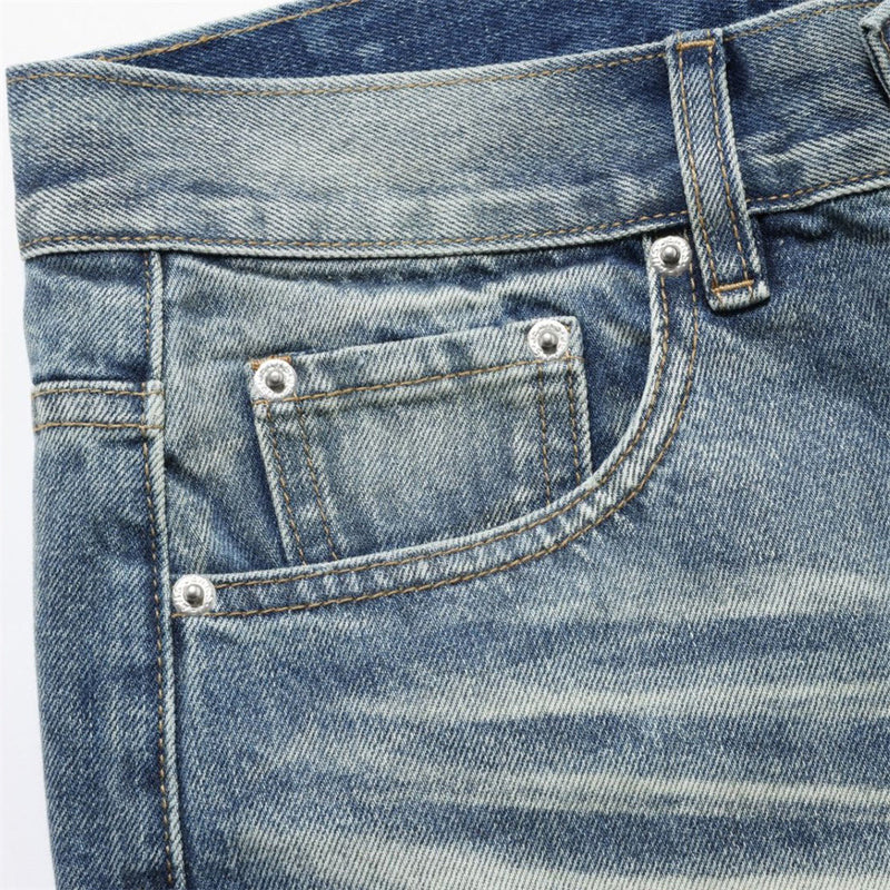Men's Relaxed Fit Jeans Wide Leg Washed Vintage Blue Baggy Denim