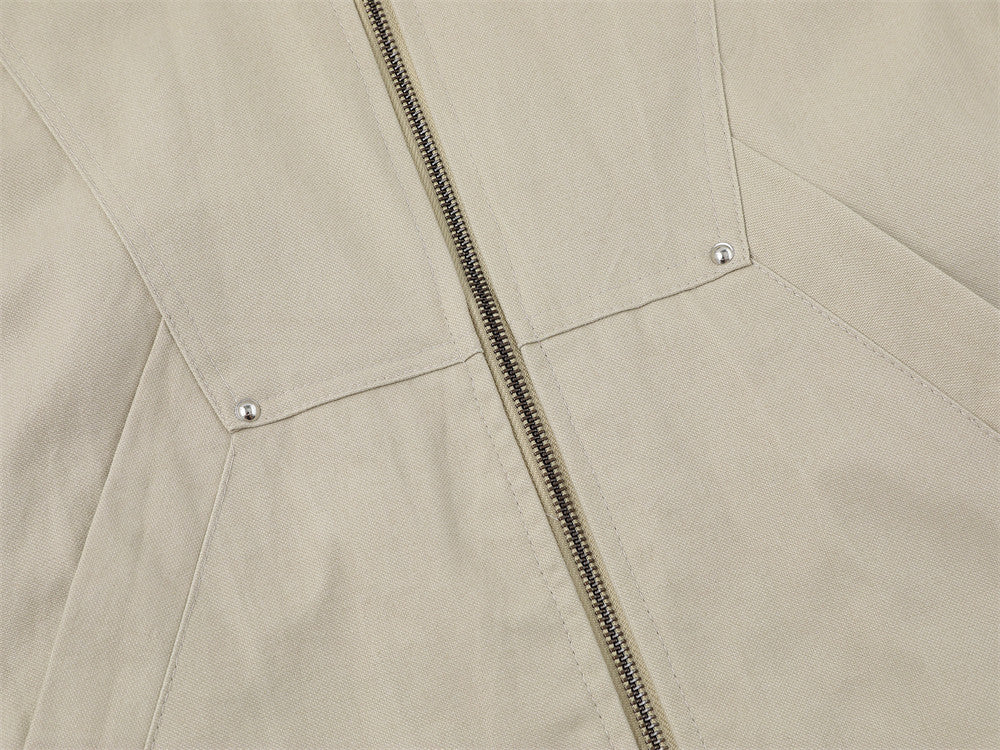 Herrenjacke im dekonstruierten Workwear-Stil – mit Reißverschluss, PU-Lederkragen und entspannter Passform