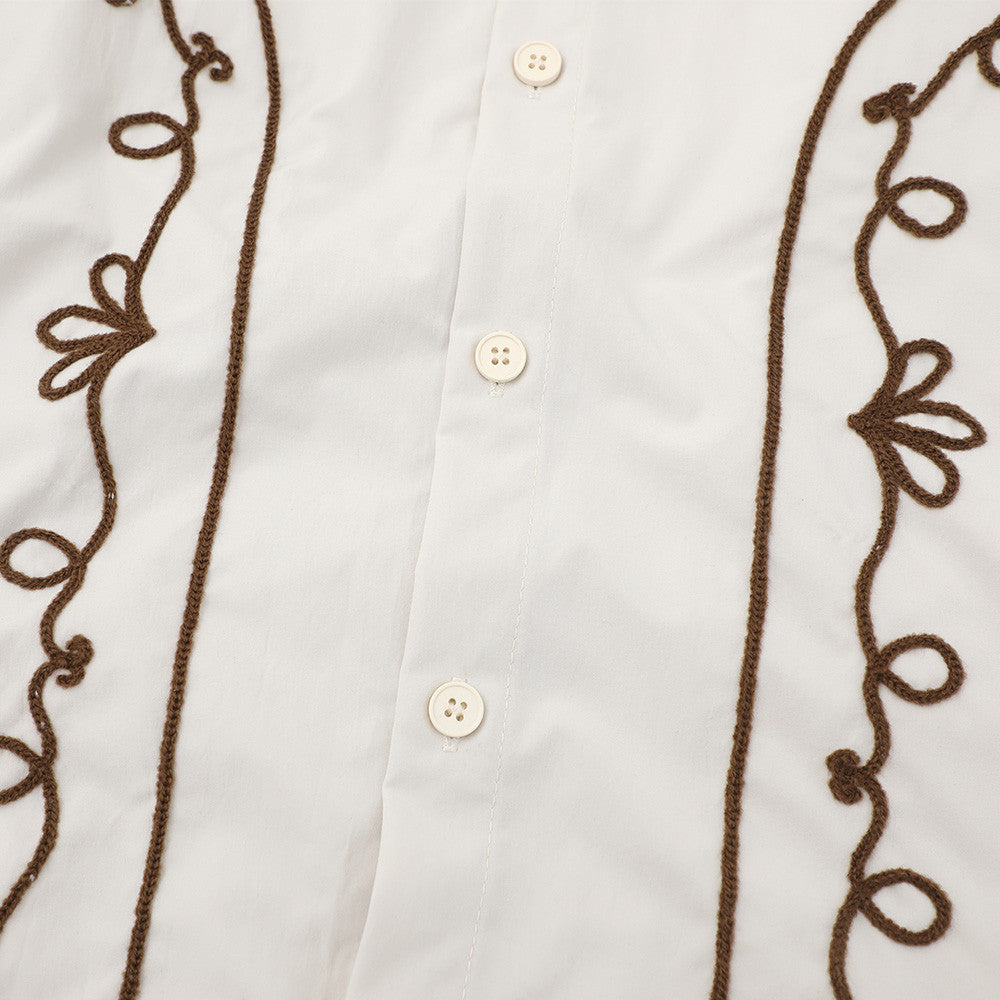 Embroidered Patchwork Plaid Long Sleeve Shirt – Oversized Floral Vine Design