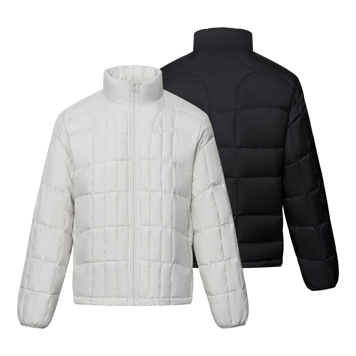 Men's Quilted Down Jacket Stand Collar Full-Zip Puffer Coat