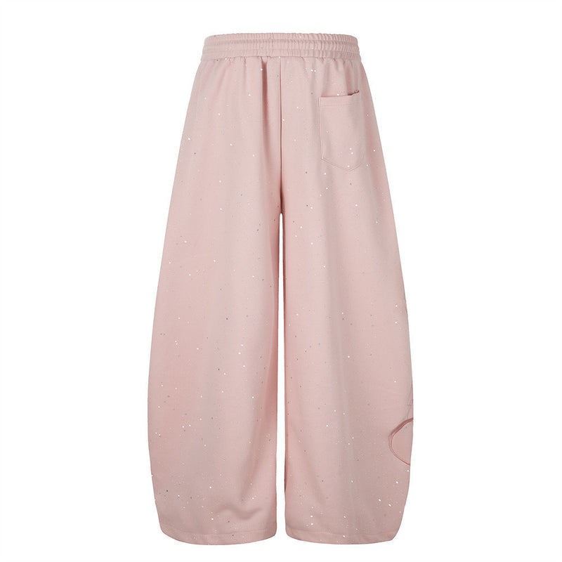 Wide-Leg Sweatpants with Glitter Fabric & Script Graphic Print