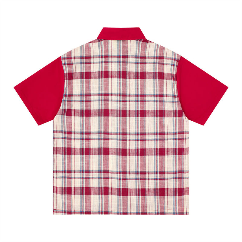 Color Block Plaid Short Sleeve Shirt – Streetwear Oversized Button-Up
