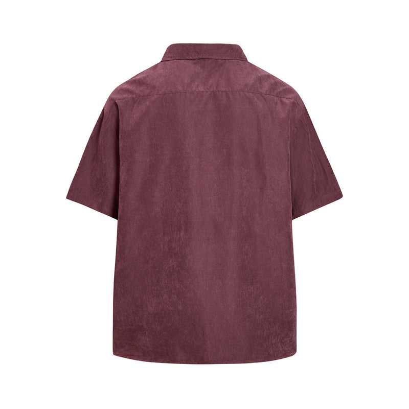 Men's Oversized Short Sleeve Button-Up Shirt – Casual Solid Suede-Texture