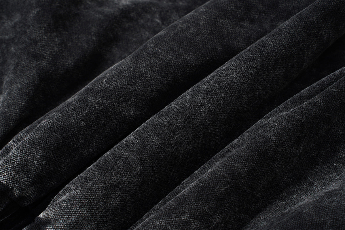 Quilted Corduroy Bomber Jacket – Acid-Washed Raw-Edge Baseball Jacket