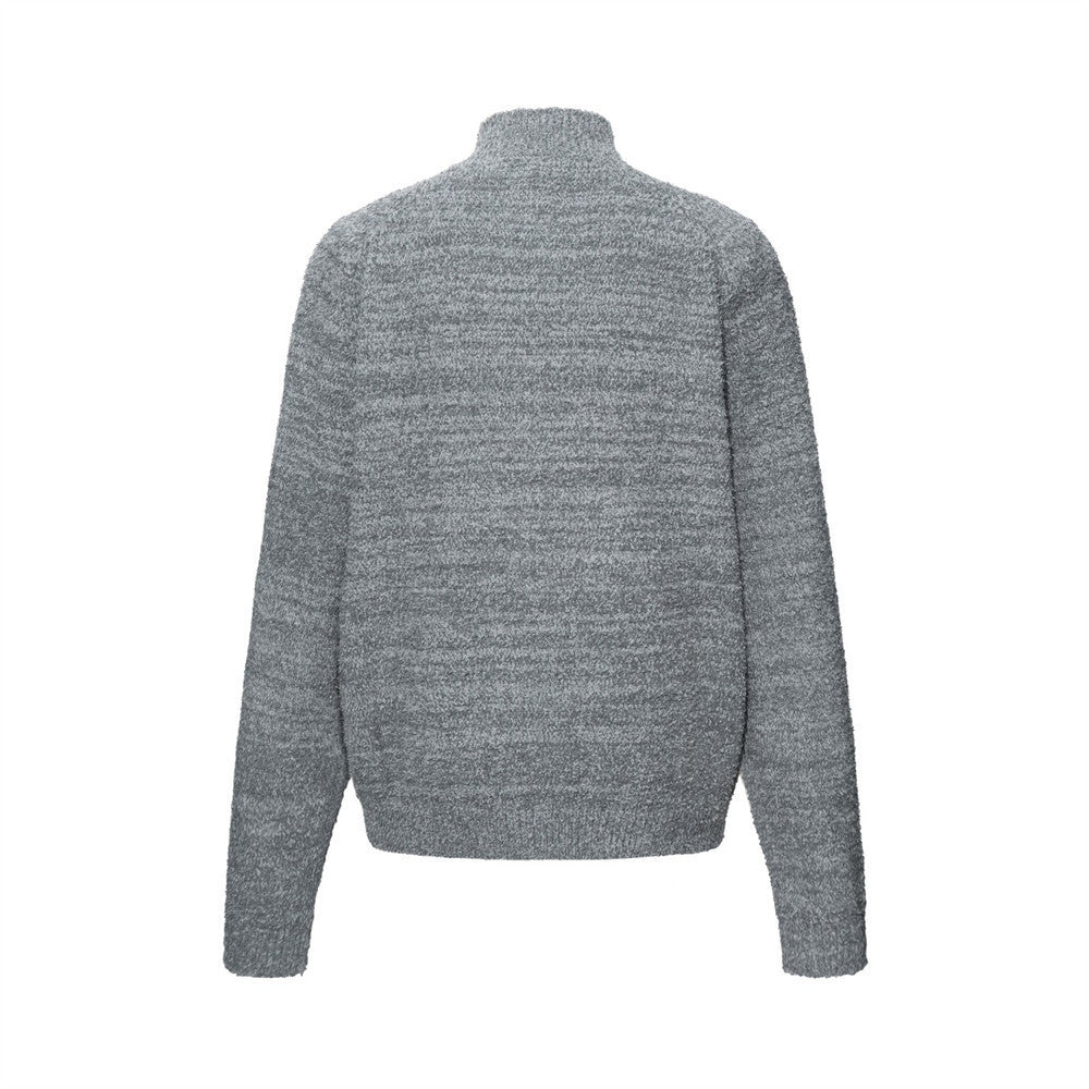 Rabbit Print Zip-Up Knit Sweater – Men's Oversized Mock Neck Cardigan
