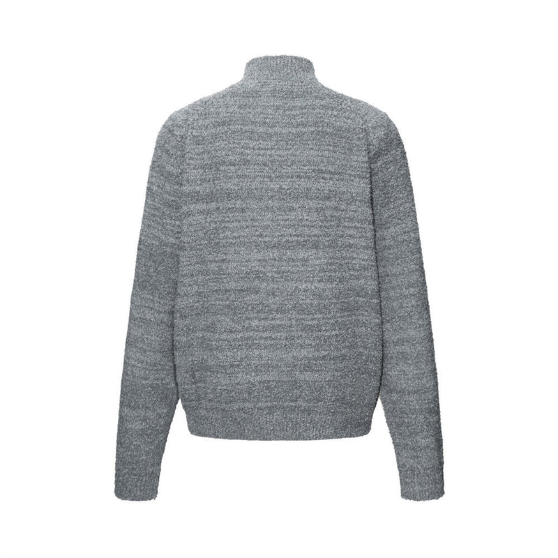 Rabbit Print Zip-Up Knit Sweater – Men's Oversized Mock Neck Cardigan
