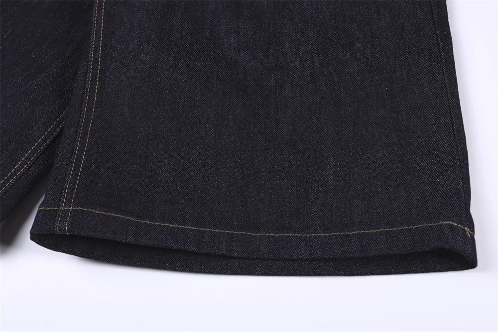 RHNDE Dark Wash Wide-Leg Denim Shorts with Floral Pocket Lining