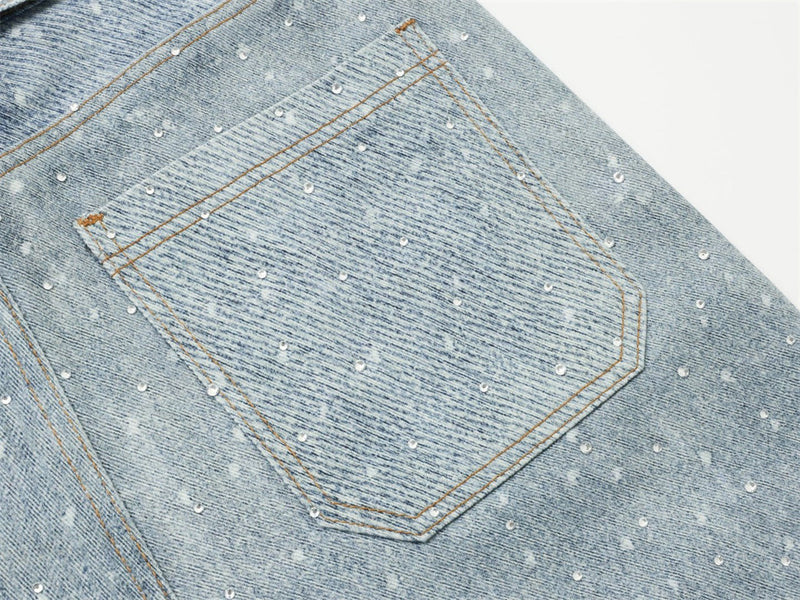 Y2K Baggy Jeans Mens Wide-Leg Rhinestone Embellished Denim Pants