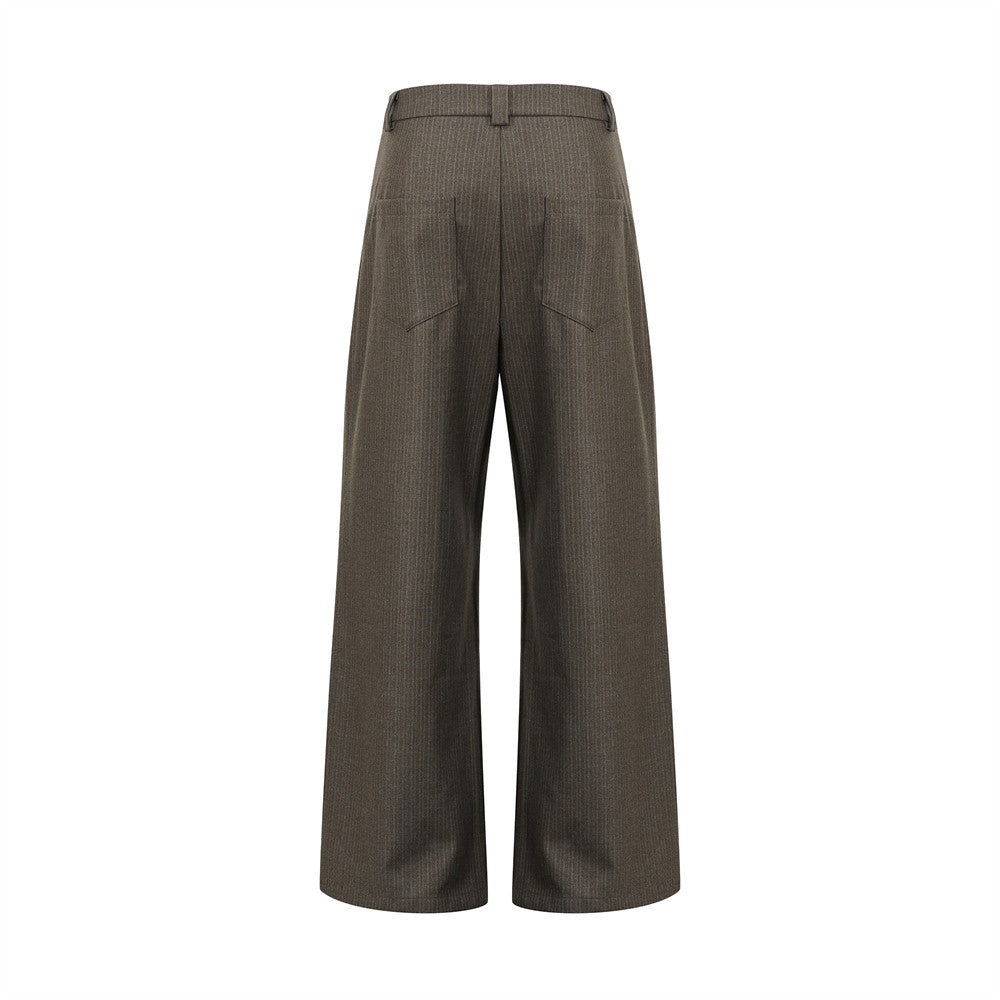 Pinstripe Wide-Leg Pleated Dress Pants – Relaxed Fit Straight Trousers