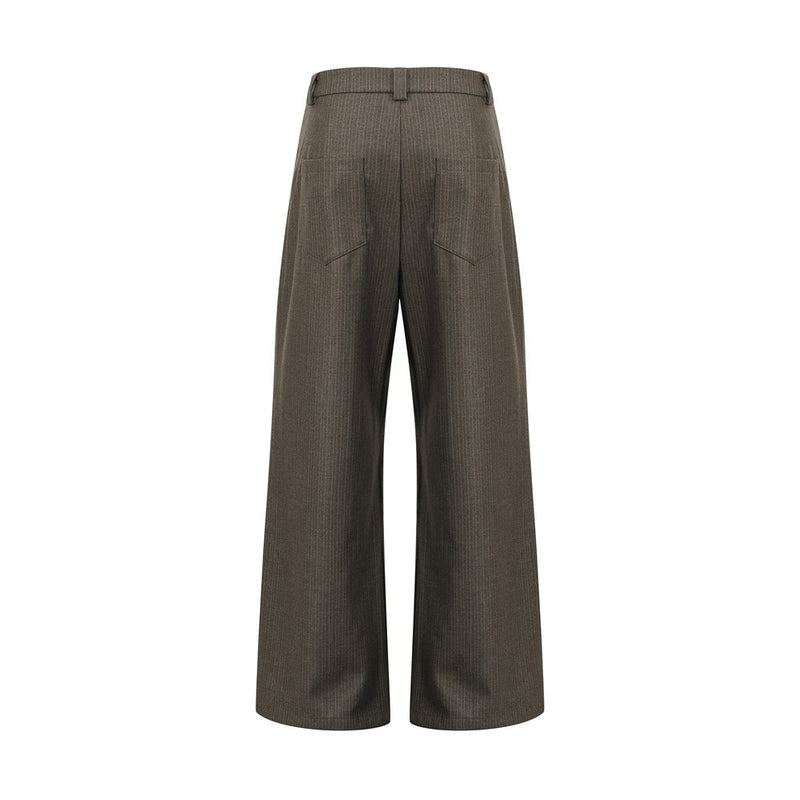 Pinstripe Wide-Leg Pleated Dress Pants – Relaxed Fit Straight Trousers