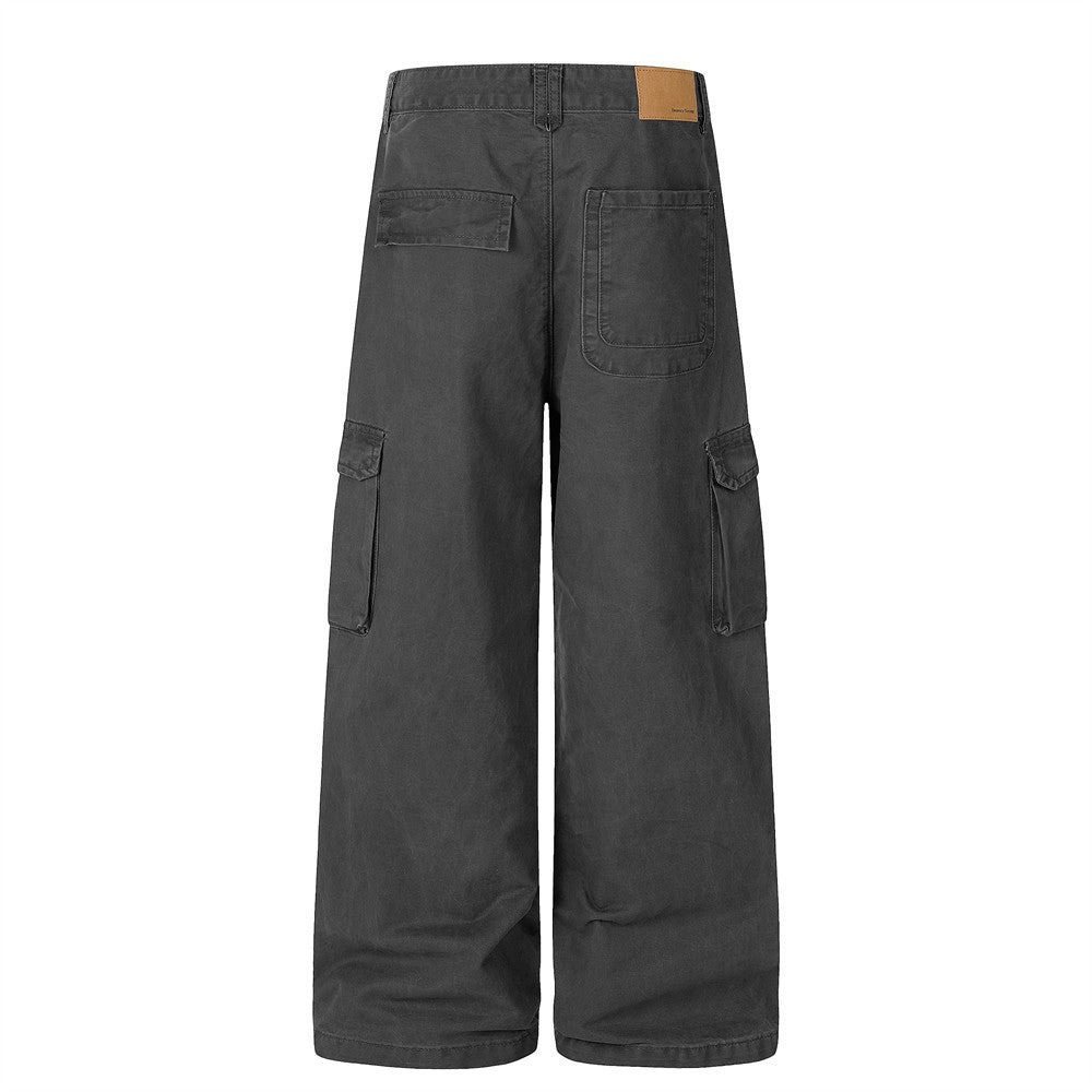 Pantalon cargo homme à jambes larges – Ceinture cloutée multi-poches, coupe droite décontractée