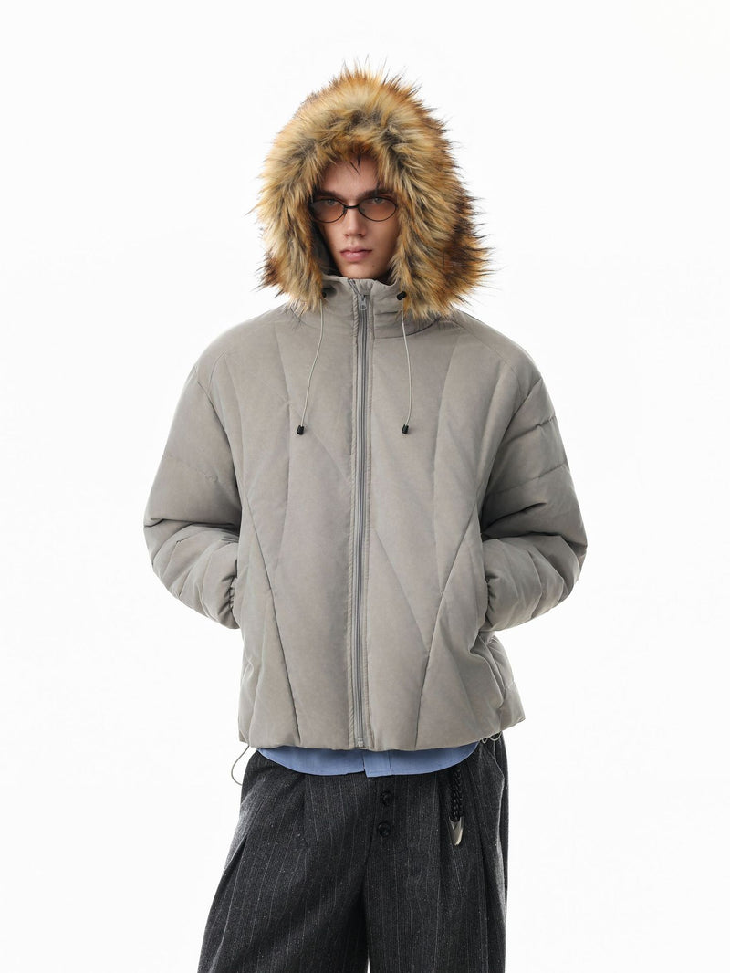 Quilted Puffer Jacket with Faux Fur Trim Hood