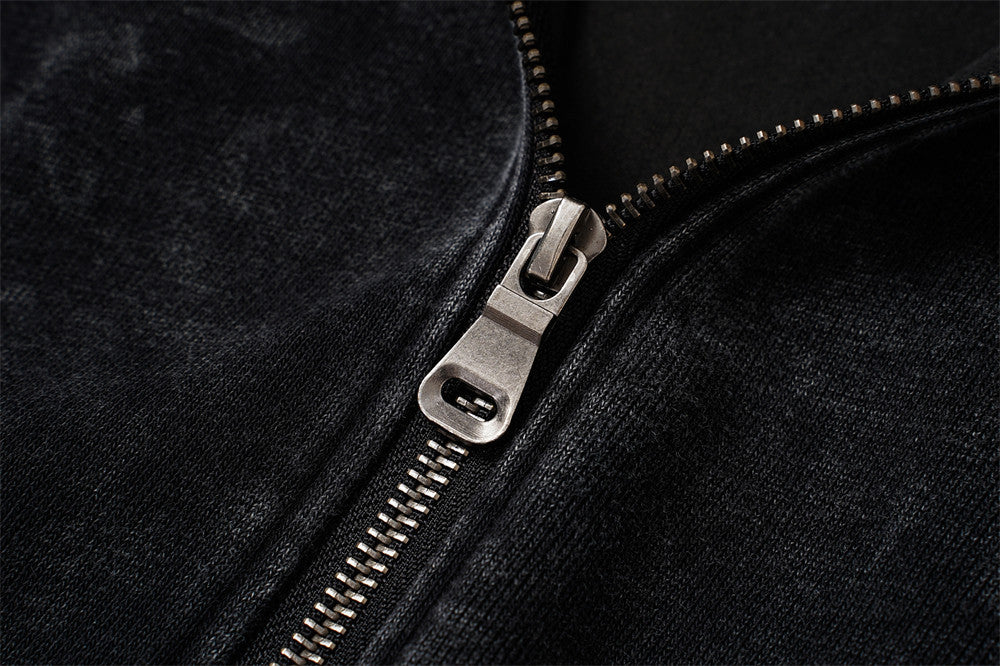 Veste hoodie zippée à patchwork écossais – Coupe oversize délavée et déconstruite
