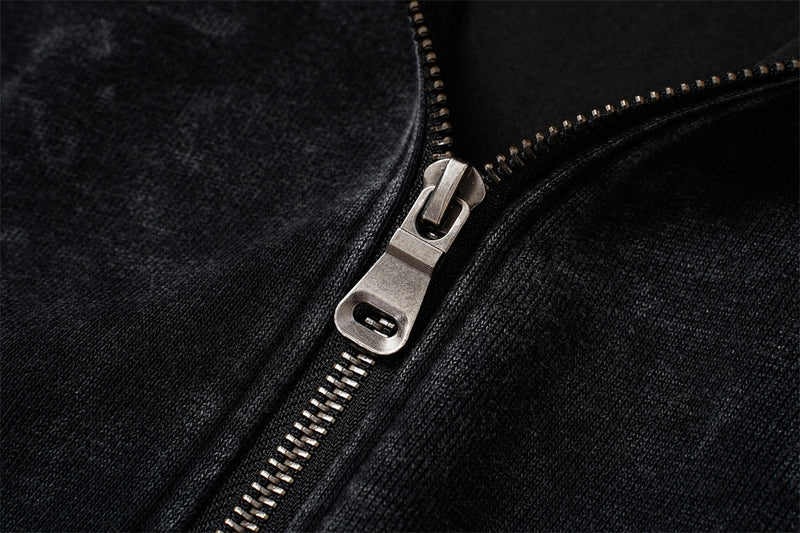 Veste hoodie zippée à patchwork écossais – Coupe oversize délavée et déconstruite