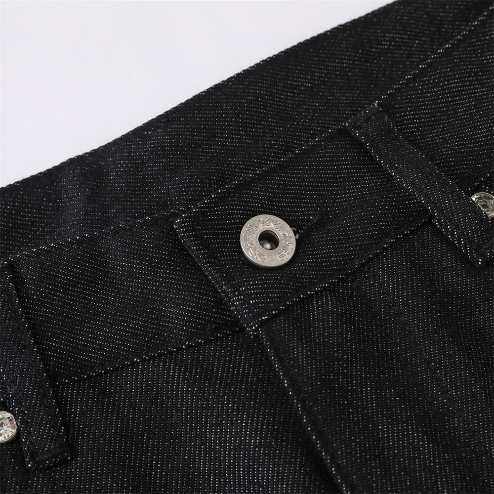 Black Baggy Flare Cargo Jeans – Wide Leg Denim with Rivet & Patch Detail