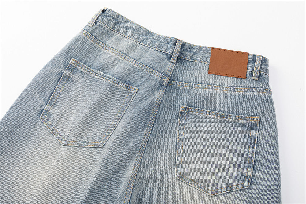 Wide-Leg Distressed Jeans – American Vintage Washed Denim, Relaxed Straight Fit