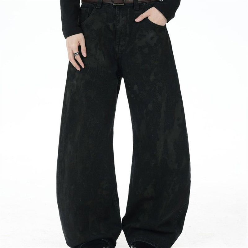 Men Black Baggy Jeans – Tie-Dye Washed Wide-Leg Denim Pants