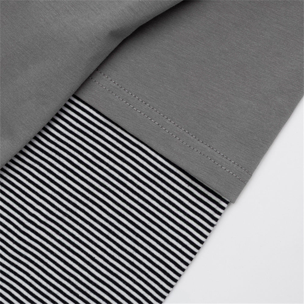 Men's Faux Two-Piece Striped Long Sleeve T-Shirt with Abstract Tribal Print