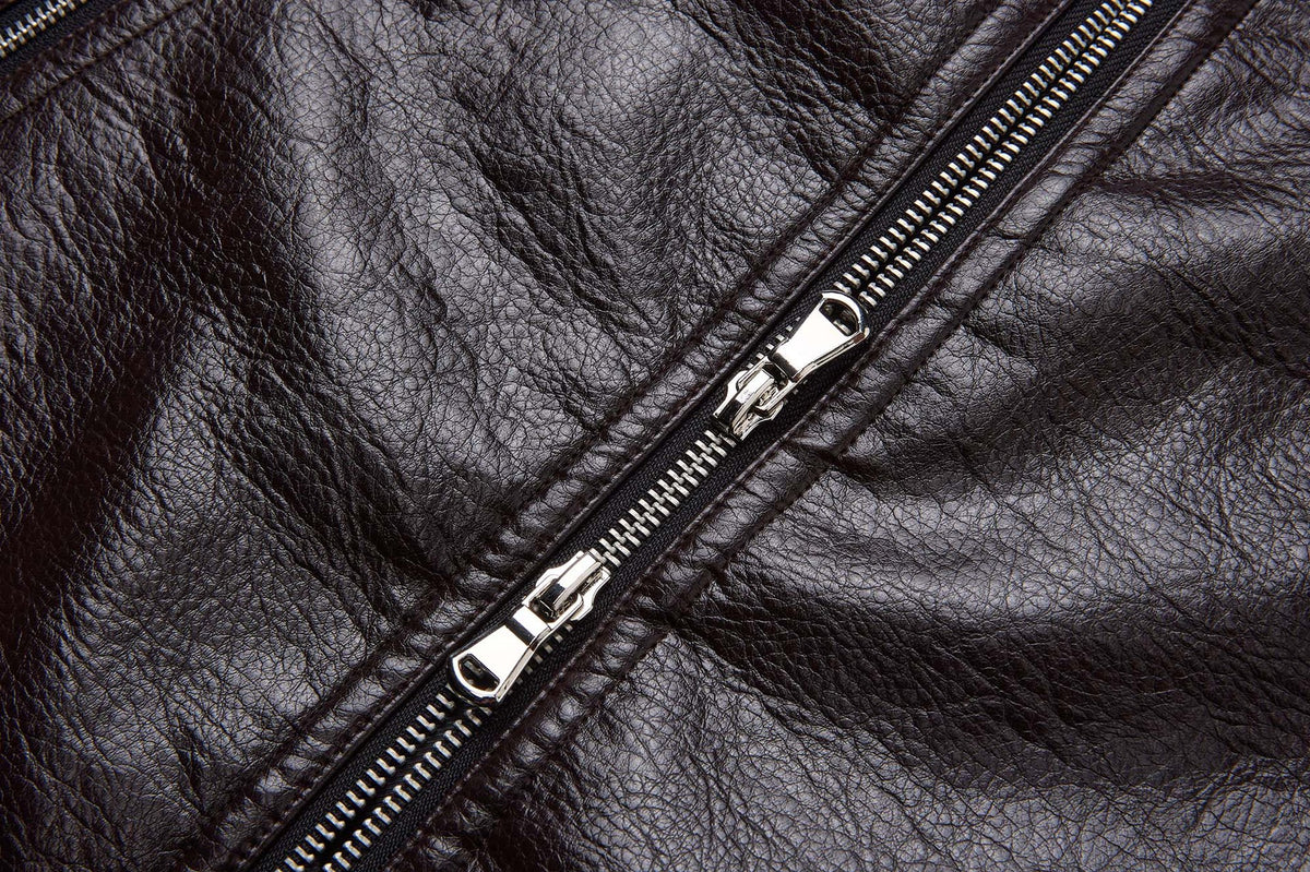 Faux Leather Moto Biker Jacket – Stand Collar with Zip Pockets