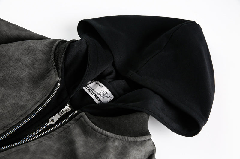 Oversized Hooded Bomber Jacket – Vintage American Streetwear PU Leather Flight