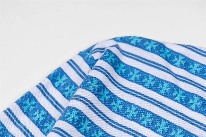 Striped Cross-Print Long Sleeve Polo Shirt – Relaxed Fit Gothic Logo
