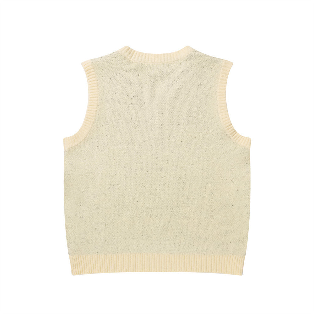 Pull col V homme en maille jacquard cartoon – Gilet oversize sans manches