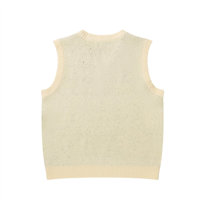 Pull col V homme en maille jacquard cartoon – Gilet oversize sans manches