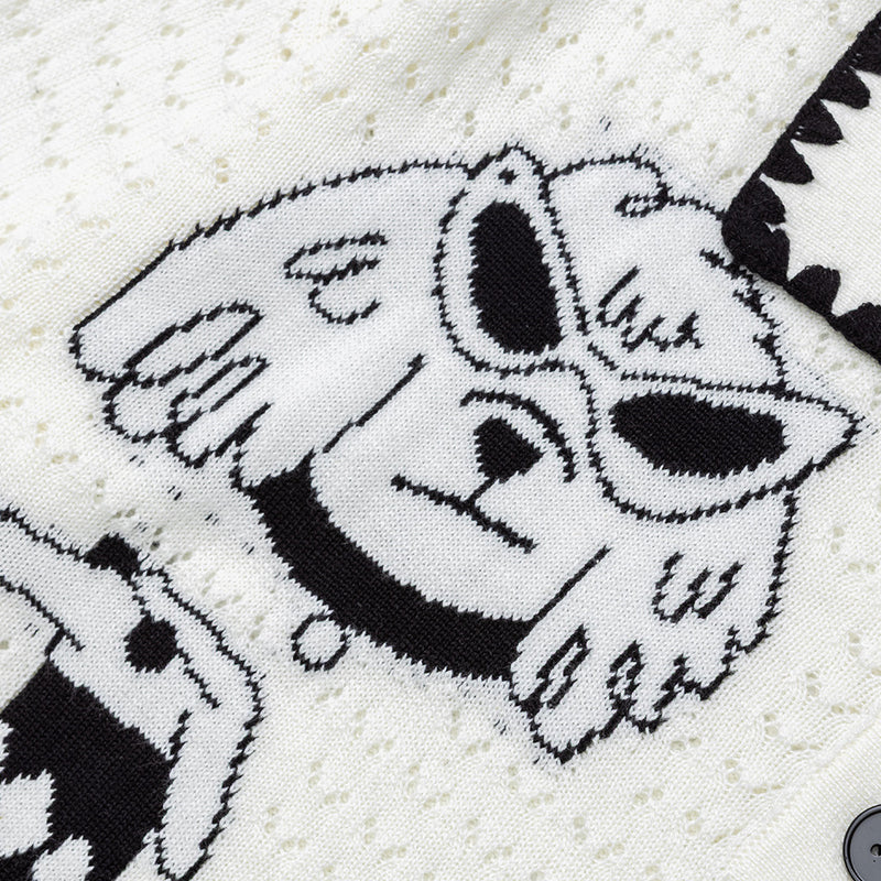 Jersey de Punto Jacquard con Perros Cartoon – Oversize, Cuello Polo y Manga Larga