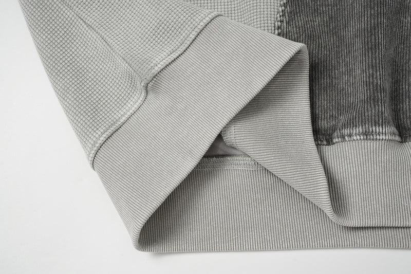 Sweat à capuche zippé quart de zip en maille gaufrée – Design bicolore déconstruit