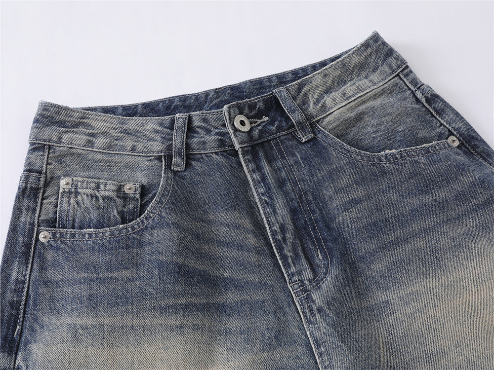 Men's Wide-Leg Baggy Jeans – Vintage Washed Straight Fit Denim