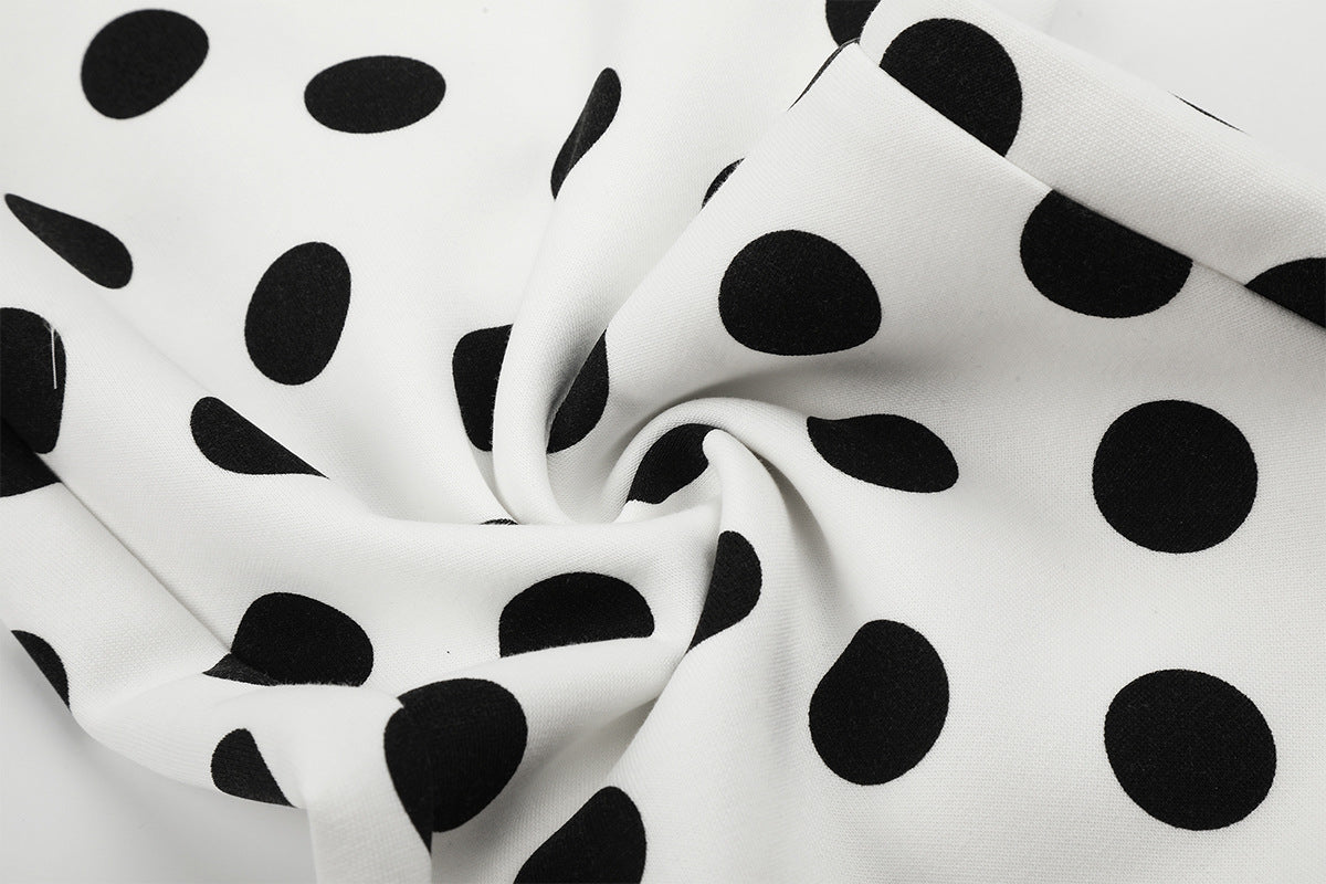 Wide-Leg-Jogginghose mit Polka-Dots – Weiß-Schwarzer Punktprint mit Kordelzugbund