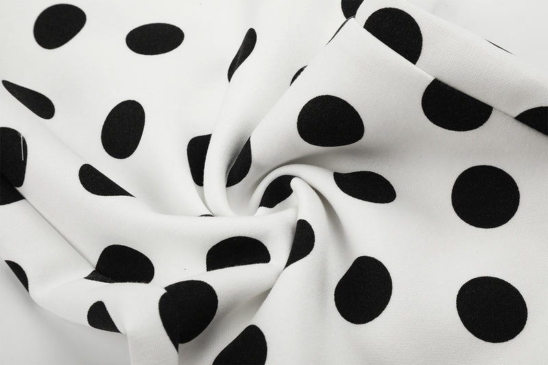Wide-Leg-Jogginghose mit Polka-Dots – Weiß-Schwarzer Punktprint mit Kordelzugbund