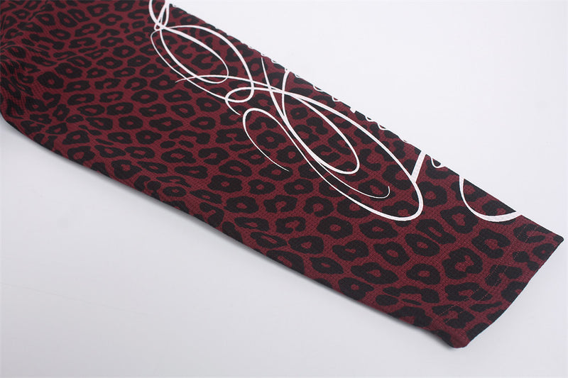 Leopard Print Long-Sleeve Shirt with Sleeve Script & Swirl Graphics