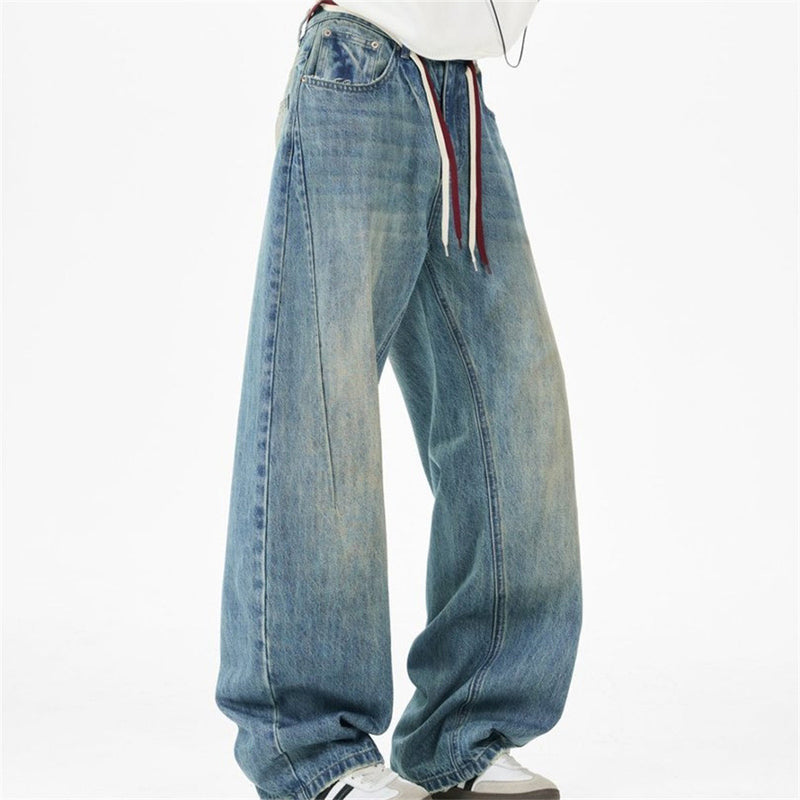 Men's Vintage Washed Wide-Leg Barrel Jeans – Oversized Streetwear Denim with