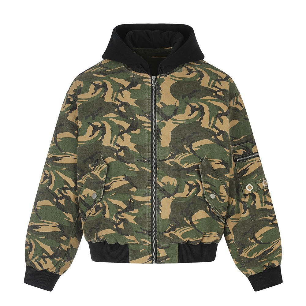 Camo Hooded Bomber Jacket – Men's Oversized Padded Flight Coat