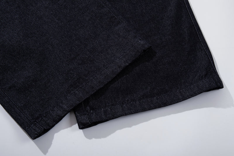 Conjunto de Cazadora Vaquera de Denim Índigo Sin Tratar y Vaqueros de Pierna Ancha con Cierres Metálicos
