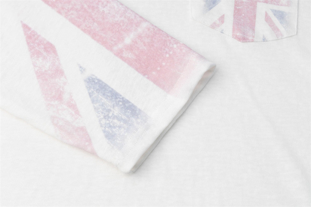 T-shirt Henley à manches longues avec imprimé Union Jack sur les manches, coupe oversize blanche