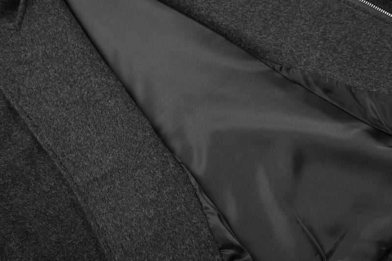 Chaqueta motera de mezcla de lana gris carbón con letras gráficas y cremallera asimétrica