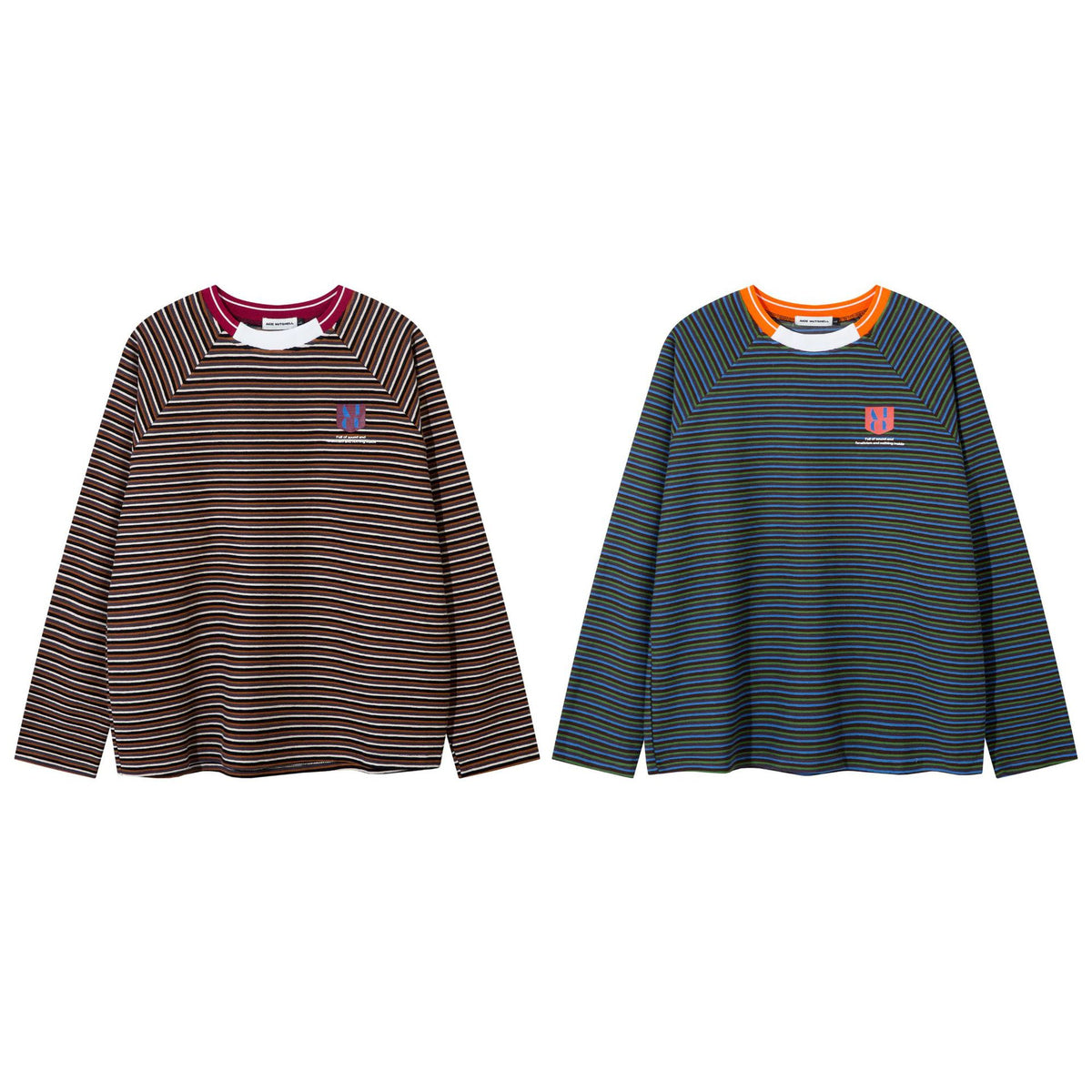 Striped Long Sleeve Crew Neck Shirt – Retro Campus Colorblock Tee