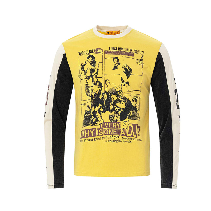 カラーブロック ロングスリーブ グラフィックTシャツ｜ヴィンテージ ストリートウェア コミックプリント