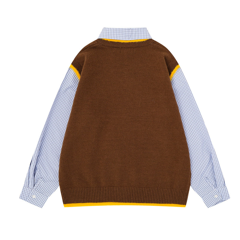Cat Sweater for Humans – Layered Knit Vest & Plaid Shirt Two-Piece Look