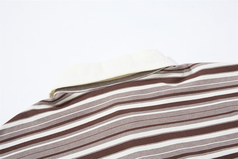 Striped Faux Two-Piece Polo Shirt – Relaxed Fit Long Sleeve with Contrast Woven