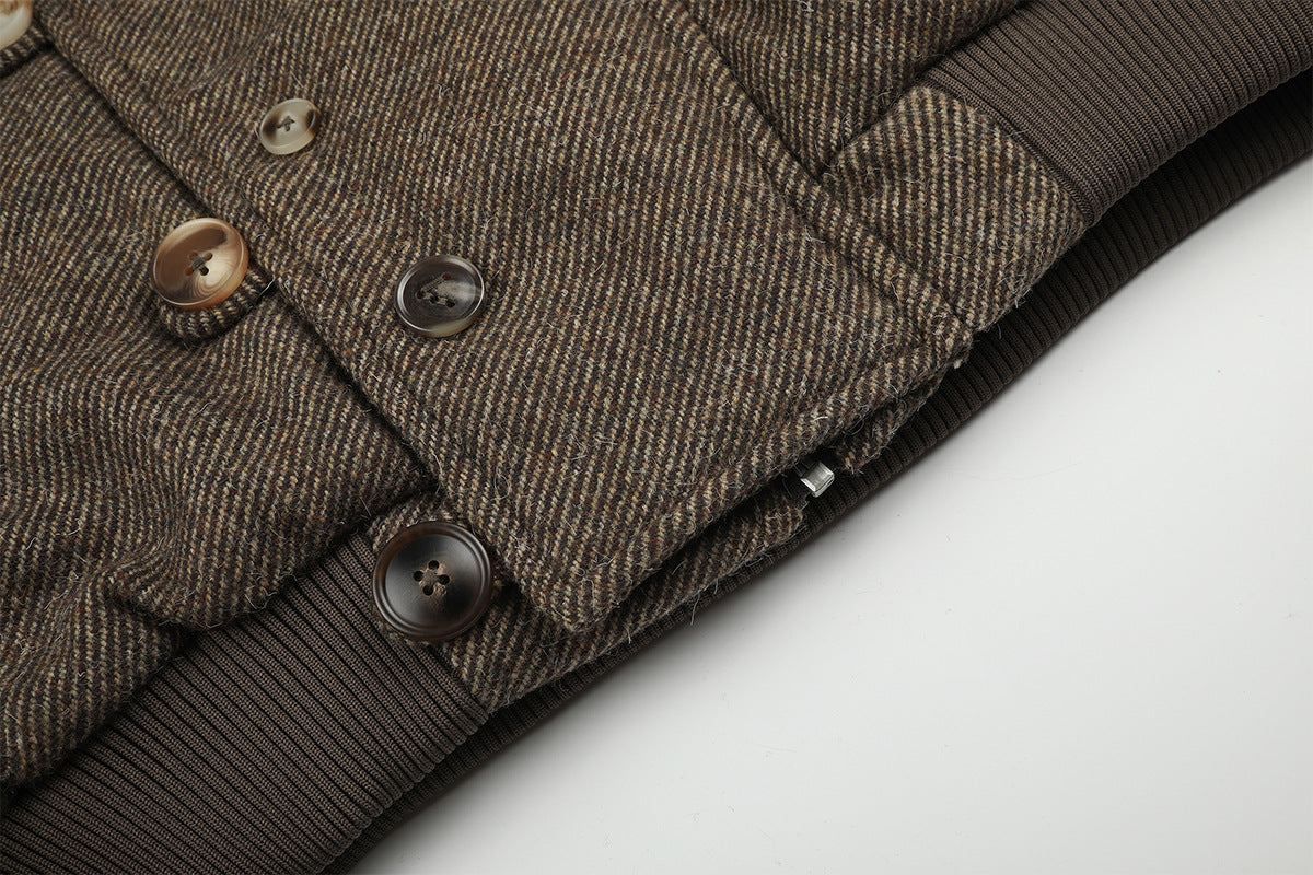 Hooded Bomber Jacket with Faux Fur Trim & Double-Button Front
